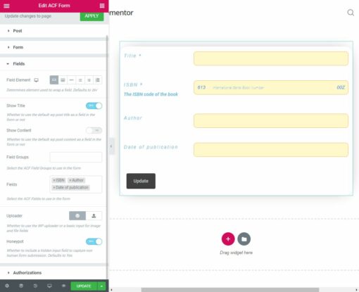 acf front form for elementor