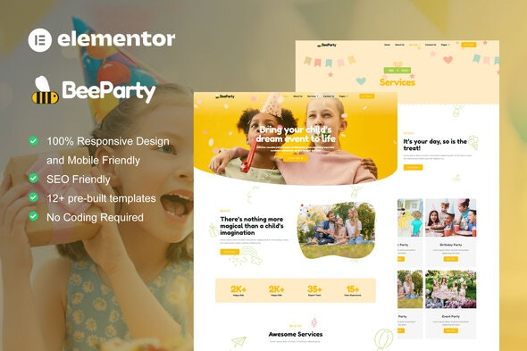 BeeParty – Kids Party Planner Elementor Template Kit Nulled