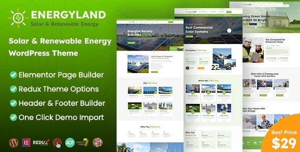 Energyland Solar Renewable Energy WordPress Theme Nulled