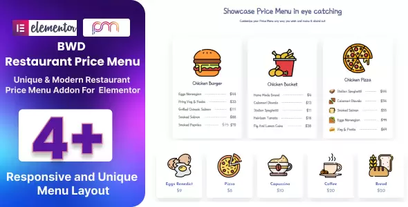BWD Restaurant Price Menu For Elementor Free Download