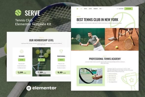 Serve – Tennis School Sport Club Elementor Template Kit