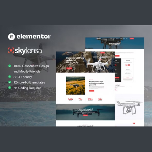 Skylensa Aerial Photography & Videography Elementor Template Kit